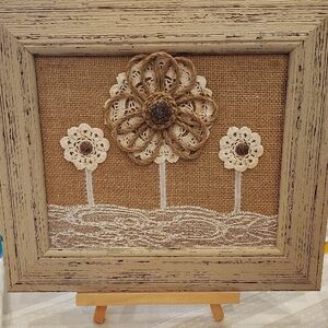 Burlap and Lace Floral Frame Art